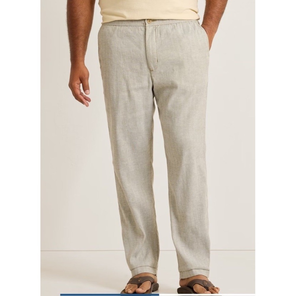 Tommy Bahama Mens Linen Blend Pants Ivory 35x34 Lightweight Casual Beach Coastal